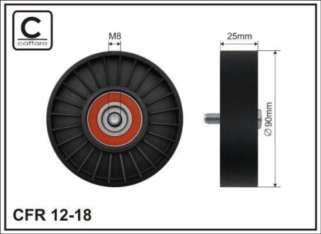 (90xM8x25) Ролік направл.паска руч. (з конд.) Citroen/Fiat/Lancia/P - (0000575120, 96089899, 9608989980) CAFFARO 12-18