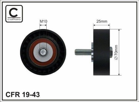 (70x10x25)Ролiк натягу Peugeot 2.0HDI/2.2HDI - (575176, 9631847480) CAFFARO 19-43