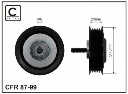 Натяжний ролик з ам-тором натяжки пасу VW LT28 2,5 SDI, TDI 96-, T4 - (074145278F, 044145278A) CAFFARO 8799