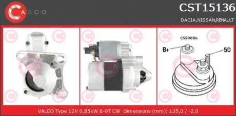 Rozrusznik 12v 0.85kw - CASCO CST15136AS