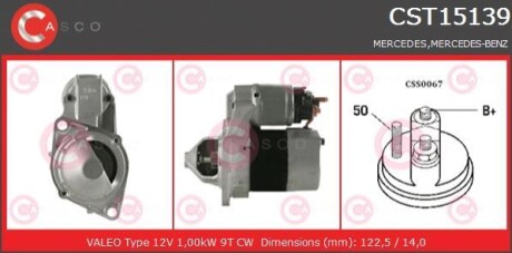 Rozrusznik 12v 1.0kw - CASCO CST15139AS