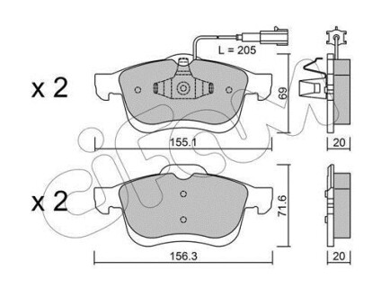 Гальмівні колодки пер. Doblo 10- (диск 305mm)(155.2x69.08x20.3) - CIFAM 822-824-1