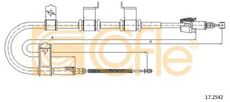 Трос ручного гальма зад. Gets 5doors 03- Л. (барабан/крім CRDi) (1610/1363) - (597701C300, 597601C300) COFLE 17.2542