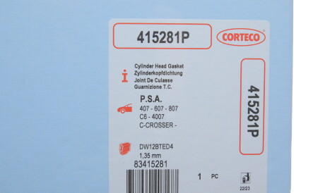 Фото 2 - Прокладка ГБК блока циліндрів CORTECO 415281P