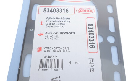 Фото 2 - Прокладка ГБК блока циліндрів CORTECO 83403316