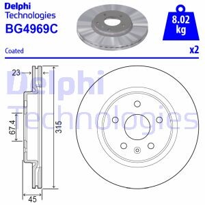 Tarcza hamulcowa tyl - (58411G4300, 13595818) Delphi BG4969C