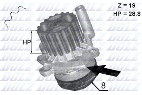 Водяний насос 2.0TDI Caddy III/Golf VI 12- - (7E0963417B, 7E0963417, 7E0963417A) DOLZ A224