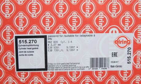 Фото 2 - Прокладка ГБК блока циліндрів ELRING 515.270