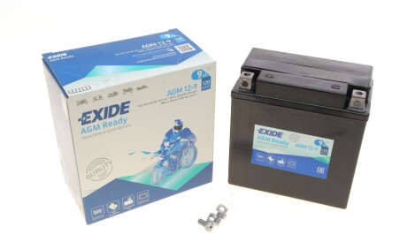 Акумуляторна батарея 9Ah/120A (135x75x139/+L/B0) (AGM) (мото) - EXIDE AGM12-9