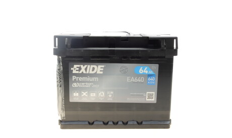 Акумуляторна батарея 64Ah/640A (242x175x190/+R/B13) Premium - (000915105DE) EXIDE EA640