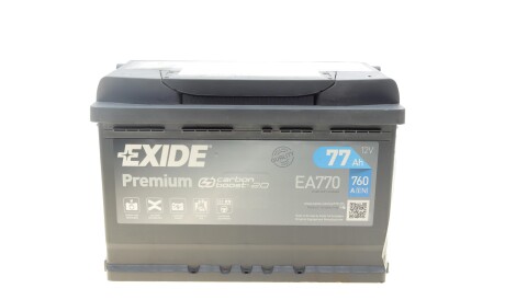 Акумуляторна батарея 77Ah/760A (278x175x190/+R/B13) Premium - EXIDE EA770