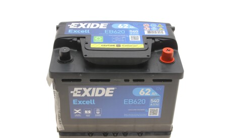 Акумуляторна батарея 62Ah/540A (242x175x190/+R/B13) Excell - (000915105DE) EXIDE EB620