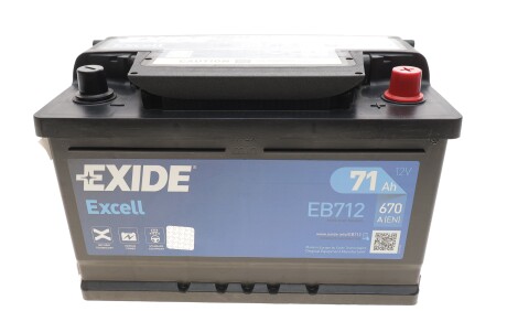 Акумуляторна батарея 71Ah/670A (278x175x175/+R/B13) Excell - EXIDE EB712