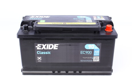 Акумулятор 90Ah-12v CLASSIC (353х175х190), R, EN720 - (61218381775, 2994559, 46227871) EXIDE EC900