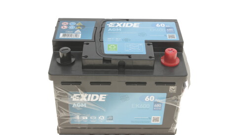 Акумуляторна батарея 60Ah/680A (242x175x190/+R/B13) (Start-Stop AGM) - (5600KH) EXIDE EK600