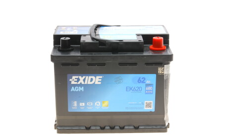 Акумуляторна батарея 62Ah/680A (242x175x190/+R/B13) (Start-Stop AGM) - (5600KH) EXIDE EK620