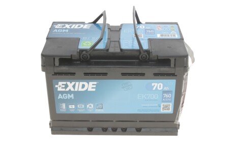 Акумуляторна батарея 70Ah/760A (278x175x190/+R/B13) (Start-Stop AGM) - EXIDE EK700