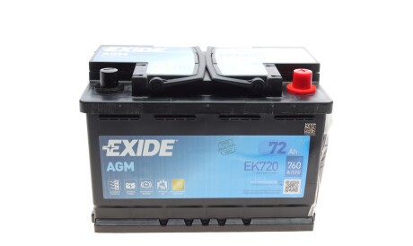 Акумуляторна батарея 72Ah/760A (278x175x190/+R/B13) (Start-Stop AGM) - (7711424423) EXIDE EK720