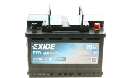 Акумуляторна батарея 70Ah/760A (278x175x190/+R/B13) (Start-Stop EFB) - EXIDE EL700