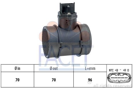 Витратомір повітря (5 конт.) Combo 1.7Di/DTi 01- (48/55kw) - (46811312, 60802028, 71787950) FACET 10.1155