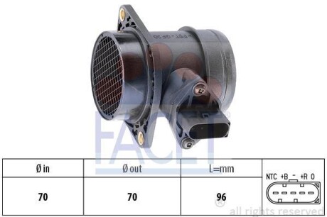 Витратомір повітря (5 конт.) VW T5/Golf IV 1.6-4.2 95-15 - (06A906461G, 1JD906461) FACET 10.1221