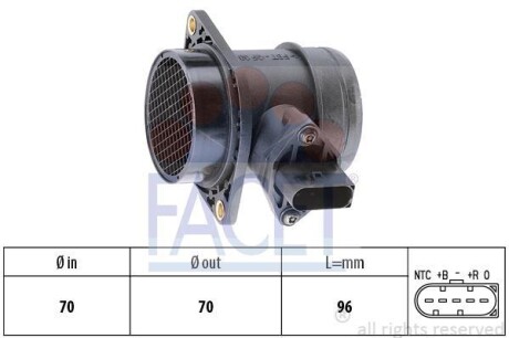 Витратомір повітря (5 конт.) VW GOLF IV/SKODA OCTAVIA 1.2/1.8/2.0 96-10 - FACET 10.1380