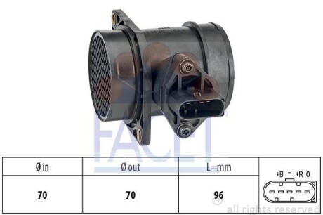 Витратомір повітря (5конт.) AUDI A4/ A6/SKODA OCTAVIA 1.6/1.8T 96-10 - (06A906461C, 06A906461D) FACET 10.1439