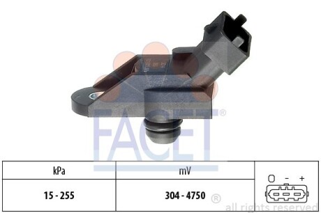 Датчик давления наддува Opel Astra G/Omega/Vectra B/Zafira A 1.7-2.2 96-05 (10.3014) - (46468682, 46433053, 90541409) FACET 103014