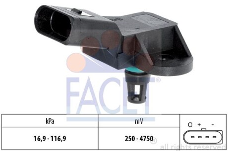 Датчик давления наддува Audi A4/A5/A6/A8 / VW Passat 1.8-5.2 TFSI/TDI/FSI/T/i 97-> (10.3226) - FACET 103226