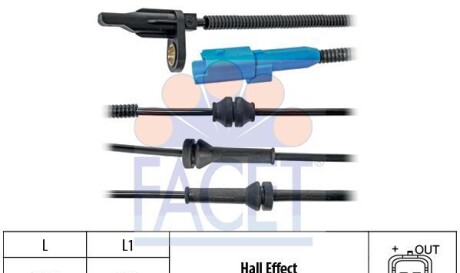 Датчик ABS Citroen C3 II, C-ELYSEE/ Peugeot 2008, 207, 208, 301 06- перед Л/Пр - (4545E4, 4545J9) FACET 21.0025
