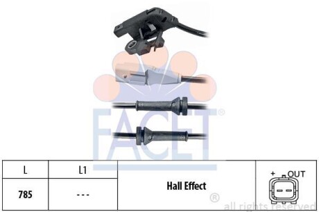 Датчик ABS Citroen C4 I, II/Peugeot 307 1.4-2.0D 00- задній Л/Пр - (4545C4, 96584207, 96461258) FACET 21.0031