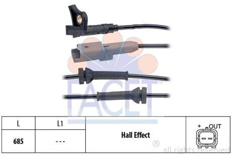 Датчик ABS Peugeot 307, 00- перед Л/Пр - (454588, 9644966780) FACET 21.0035