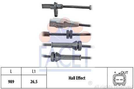 Датчик ABS Citroen BERLINGO/Peugeot 5008, PARTNER 06- задній Л/Пр - (4545E8, 9653663180, 96536631) FACET 21.0096