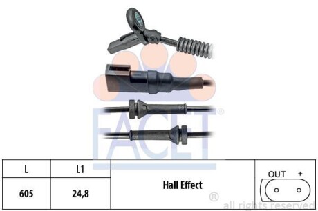 Датчик ABS перед. Connect 02- - (2T142B372AA, 2T142B372AB, 4376243) FACET 21.0152