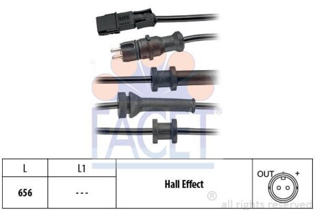 Датчик ABS Renault Laguna 01- зад Л/Пр (603 mm) - (8200084126, 8200001587) FACET 21.0153