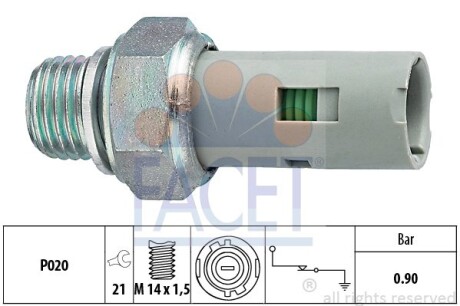 Датчик тиску оливи (0,9bar/1 конт./чорний) KANGOO 1.1-2.5D 97- - FACET 7.0153