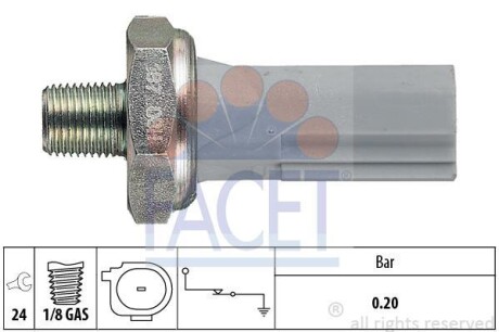 Датчик тиску оливи (0,2bar/1 конт./сірий) Lancer 08-/ASX/Outlander 06-/Smart 07- - (1131K4, 6000607714, A0011530632) FACET 7.0187