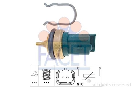 Датчик, температура охлаждающей жидкости, Датчик, температура охлаждающей жидкости, Датчик, температура охлаждающей жидкости - FACET 7.3328