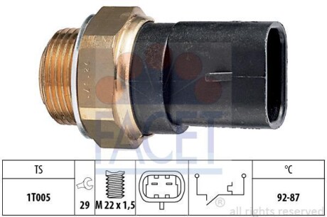 Датчик вмикання вентилятора Fiat Panda/Tempra/Tipo/Uno 0.8-2.8 79- - (60585603, 60808223, 50000969) FACET 7.5031