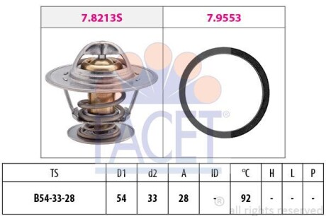 Термостат Opel Omega A/Ascona B/Ford Scorpio/Volvo S60/S70/V70 2.0-3.0 i/D -98 (92 C) - FACET 7.8213