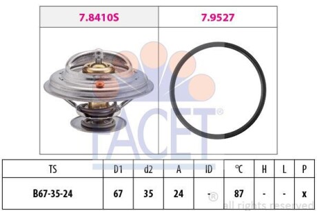 Термостат VW Transporter IV, V/Golf III, IV, V/Audi A3/A6/A8 2.0-3.2 i/D 90- (82 C) - FACET 7.8410