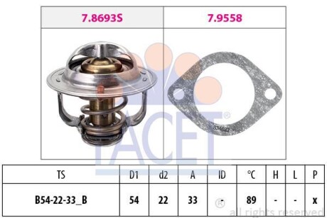 Термостат Opel Astra/Meriva/Zafira 1.7CDTI 03- (89C) - (1338005, 1338276, 1338724) FACET 7.8693