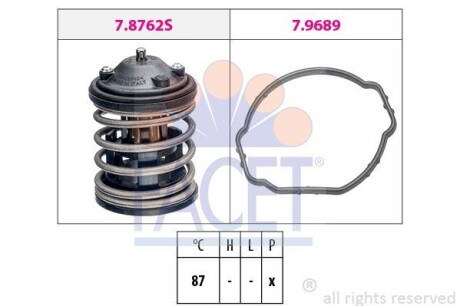 Термостат BMW 1 (E81, E82, E88)/3 (E90, E91, E92, E93)/5 (E60, F10, F18)/X1 (E84)/X3 (E83) 03- (87C) - (11518512234, 8512234) FACET 7.8762