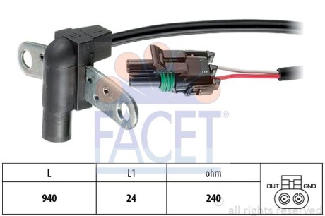 Датчик оборотов коленвала Renault Clio i 1.4 (90-98) (9.0010) - (7700720341, 7700725811, 7700728639) FACET 90010