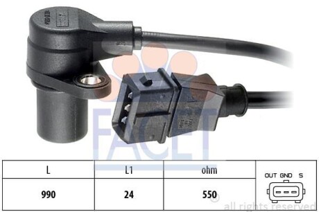 Датчик колінвала Astra F/Kadett E/Omega A/Vectra A 1.6-3.3 85-03 - (1238358, 6238313, 90213515) FACET 9.0073