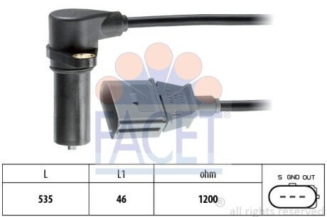 Датчик колінвала Skoda FABIA, OCTAVIA/VW BORA,CADDYII,GOLFIV,POLO 1.9D 95-10 - (038907319A, 038907319F, O389O7319A) FACET 90391