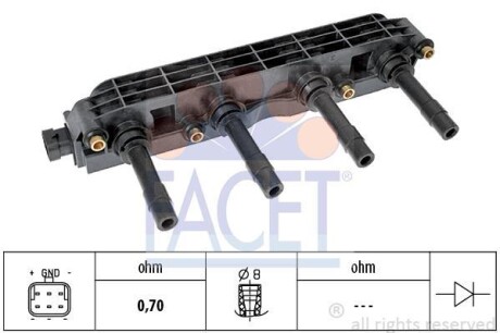 Котушка запалення Astra G/Combo/Vectra B/C /Zafira A 1.6 95- - FACET 9.6299