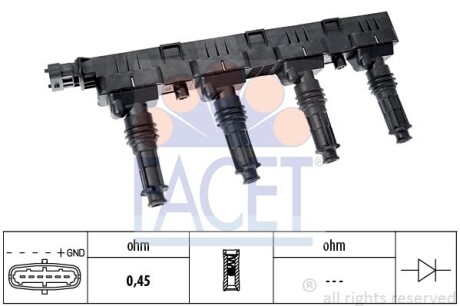 Катушка зажигания ASTRA/CORSA 1.2/1.4 00- (9.6300) - (1208012, 90543253, 90560110) FACET 96300