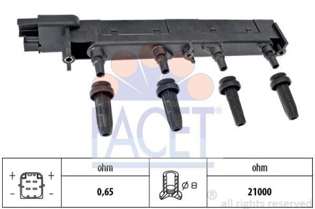 Котушка запалення Citroen C5/Jumpy/ Peugeot 206/307/407 1.8/2.0 99- - (9634131480, 96341314, 597075) FACET 9.6308