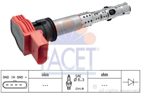 Катушка зажигания Audi A4/A5/A6/A7/A8/Q5/Q7 / VW Touareg 2.0-5.2 i/FSI/TFSI 02-> (9.6327) - FACET 96327